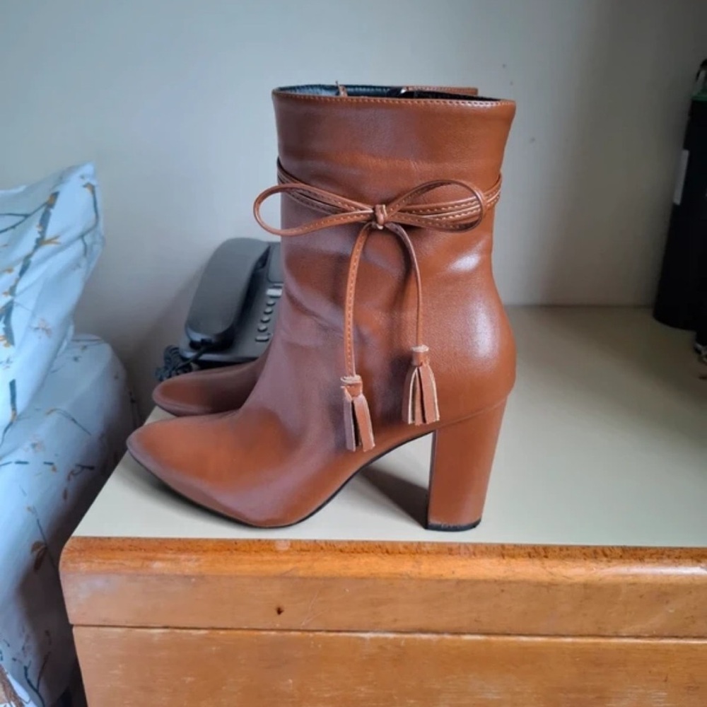 Boots Brown Heeled Ankle Boots with Tassel Accent
